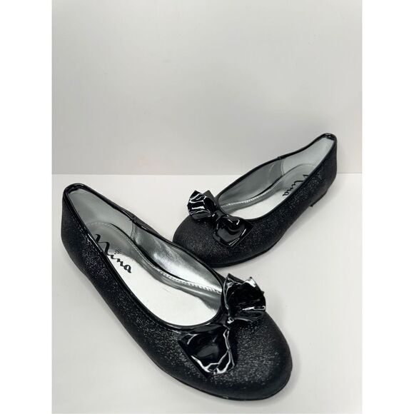 Nina Flats Kids Size 4 Black Slip On Casual Shoes‎ With Bow Ballets - Picture 5 of 11